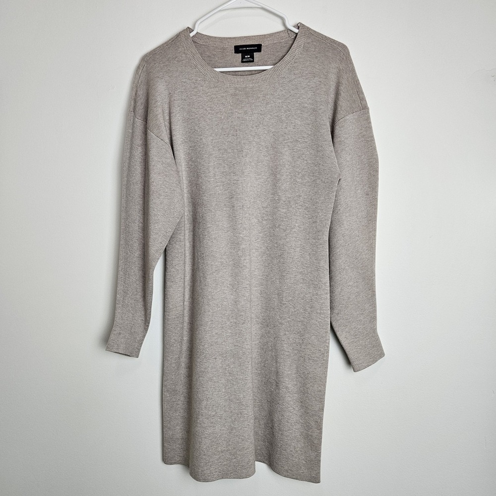 Club Monaco Sweater Dress Size M Long Sleeve Crew Neck Knee Length Neutral Beige